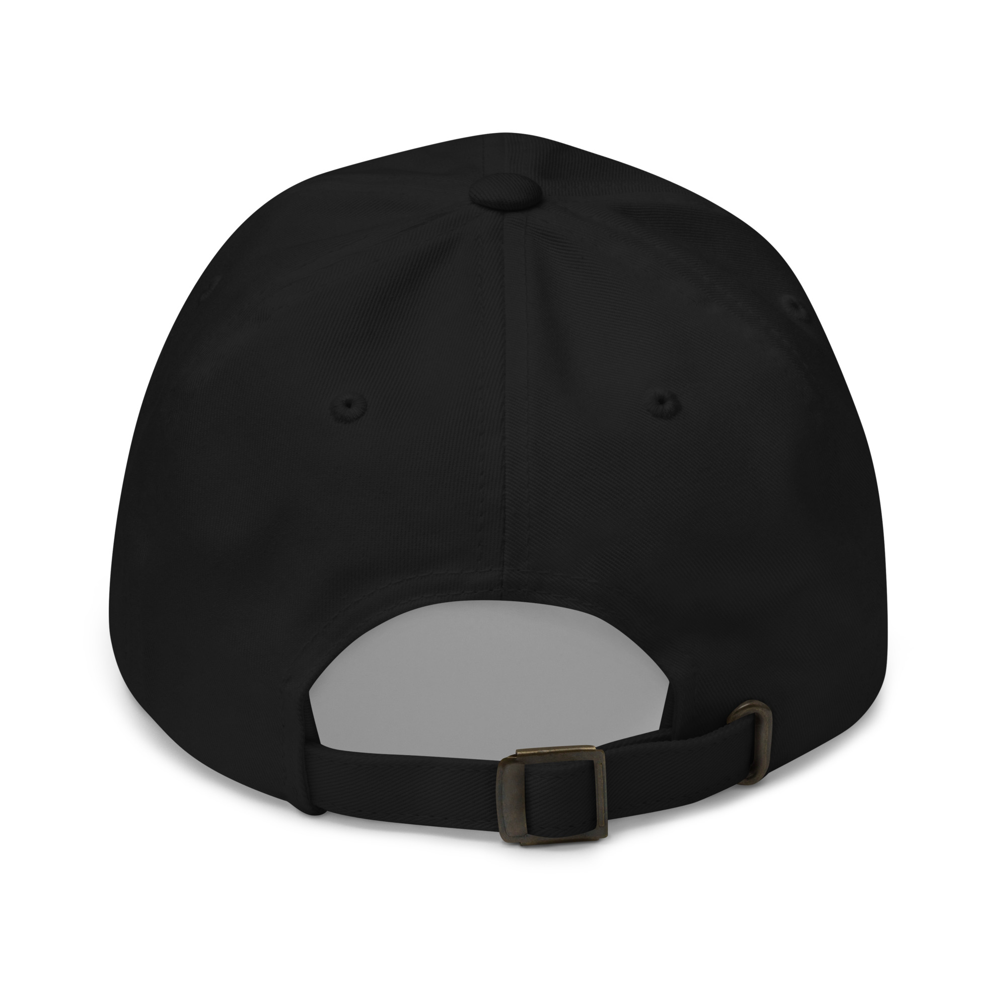 Back view of black embroidered dad hat for the “CRAVING GOODS.” design.