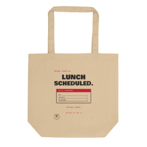 Front product mockup of the Capricorn Lunch Scheduled organic tote.