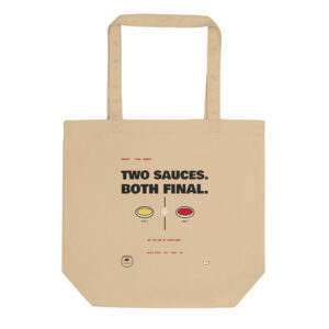 Front product mockup of the Gemini Two Sauces organic cotton tote.