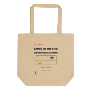 Front product mockup of the Virgo Sauce Distribution organic tote.