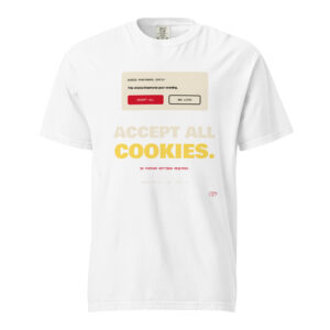 Front product mockup of the Accept All Cookies heavyweight tee.